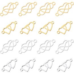 DICOSMETIC 16Pcs 2 Styles Stainless Steel Heart with Infinity Links Double Heart Charm Links Connectors Links Heart to Heart Shape Charm for Valentine Jewelry Making DIY Craft
