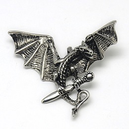 Honeyhandy Fashionable Retro 304 Stainless Steel Pterosaur with Sword Pendants, Antique Silver, 47x33x5mm, Hole: 3x5mm