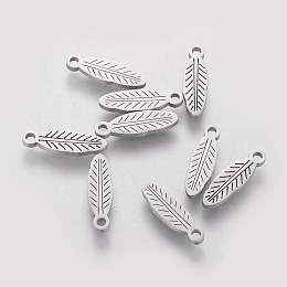 Honeyhandy 201 Stainless Steel Charms, Leaf, Stainless Steel Color, 12x3.5x1.1mm, Hole: 1mm