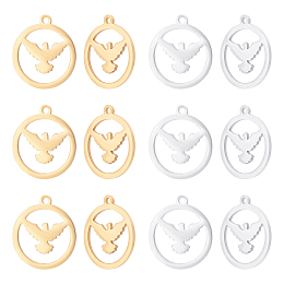 UNICRAFTALE 12pcs 2 Colors Flat Round with Eagle Pendants 201 Stainless Steel Laser Cut Eagle Charms Animal Theme Pendants for DIY Jewelry Making