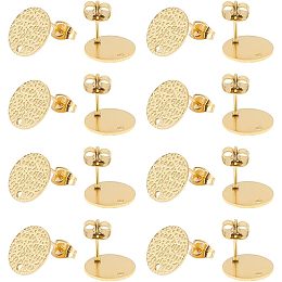 UNICRAFTALE 30 Pcs Flat Round Stud Earring Findings with Loop Hole Ion Plating(IP) 304 Stainless Steel Golden Post Earring Textured Flat Round with Spot Lines Earring Stud for DIY Jewellery Making