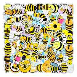 Honeyhandy Waterproof PVC Adhesive Sticker Lables, for Suitcase, Skateboard, Refrigerator, Helmet, Mobile Phone Shell, Computer, Cup, Bees Pattern, 50~80x50~80mm, about 50pcs/bag