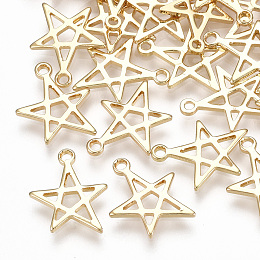 Honeyhandy Brass Charms, Star, Real 18K Gold Plated, 13x11x1mm, Hole: 1.2mm