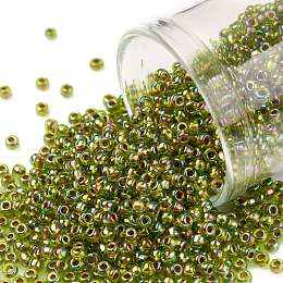 TOHO Round Seed Beads, Japanese Seed Beads, (996) Gilt Lined AB Peridot, 11/0, 2.2mm, Hole: 0.8mm, about 1110pcs/10g