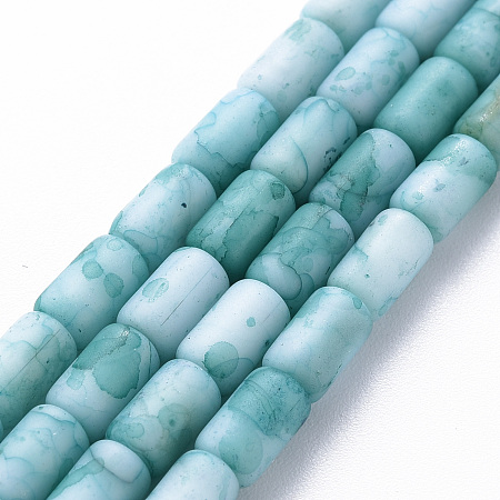 Arricraft Opaque Baking Painted Crackle Glass Beads Strands, Frosted, Column, Turquoise, 7.5x4.5mm, Hole: 1mm, about 49pcs/strand, 18.31 inch(46.5cm)