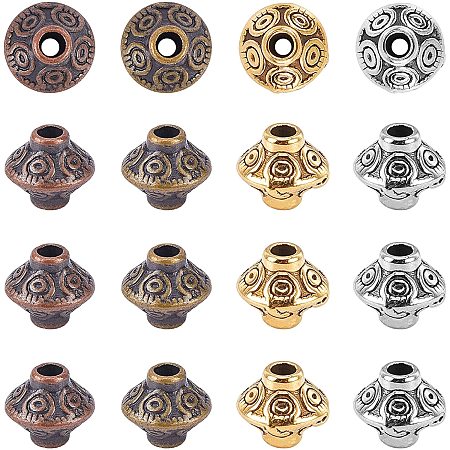 NBEADS Tibetan Style Spacer Beads, Lead Free & Cadmium Free & Nickel Free, Bicone, Mixed Color, 6.5x6.5mm, Hole: 1mm; 40pcs/color, 4 colors, 160pcs/box