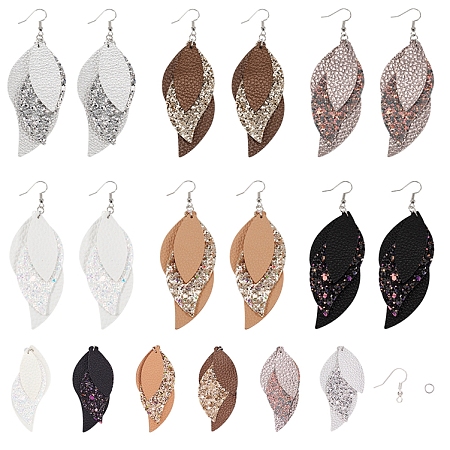 SUNNYCLUE DIY Dangle Earrings Making Kits, PU Leather Big Pendants with Sequins/Paillette & Platinum Tone Iron Loop, Brass Earring Hooks, Iron Jump Rings, Mixed Color, about 44pcs/set
