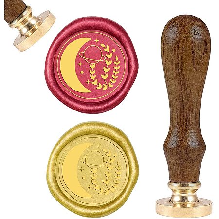 CRASPIRE Wax Seal Stamp Moon Leaves Retro Sealing Wax Stamp with 25mm Removable Brass Head Wooden Handle for Envelope Card Package Wedding Decoration