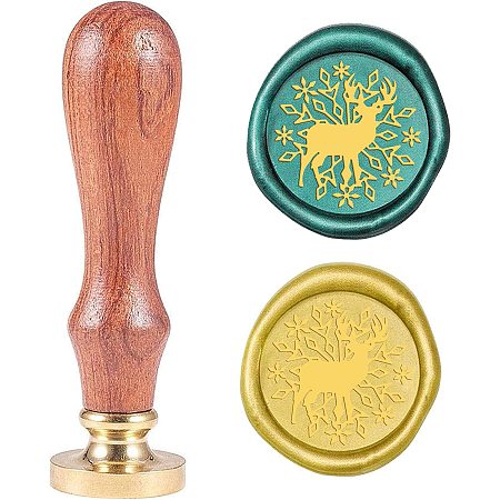 CRASPIRE Christmas Wax Seal Stamp Snow Elk Vintage Brass Head Wooden Handle Removable Sealing Wax Seal Stamp 25mm for Christmas Halloween Envelopes Wedding Invitations Wine Packages Embellishment