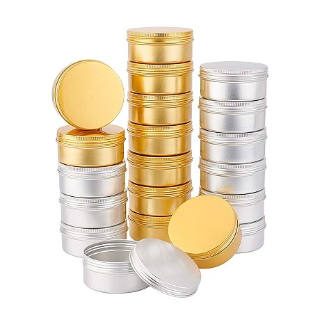 PandaHall Elite 20pcs Aluminium Tin Cans 5 oz Empty Candle Tins with Screw Lid Large Metal Tea Storage Case Jars Storage Containers for Cosmetic, Candles, Candy, Party Favors, Travel (Platinum & Golden)