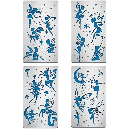 BENECREAT 4 Sets Angel & Fairy Pattern Cutting Dies 17.7x10.1cm/7x4 Inch Metal Embossing Cutting Stencils for Making Photo Decorative Paper Scrapbooking Embossing Card