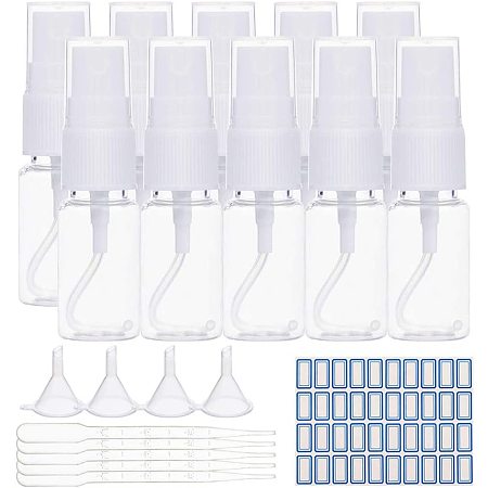 BENECREAT 24 Pack 10ml Plastic Fine Mist Spray Bottles with 10 Pipettes and 4 Funnel Hoppers for Perfume Essential Oil and Cleaning Products