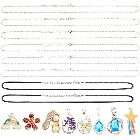 CHGCRAFT 16 Pcs DIY Charm Necklace Making Kit with 8 Different Pendant and 8Pcs Necklace Cord with Clasp Bulk Necklace Making Supply