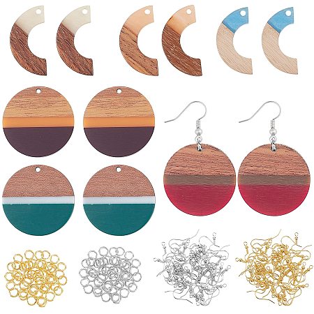 OLYCRAFT 172PCS Resin Wooden Earring Pendants Arc Flat Around Resin Walnut Wood Jewelry Findings Vintage Resin Wood Statement Jewelry Findings for Necklace and Earring Making
