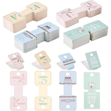 NBEADS 200 Pcs Necklace Display Cards, 4 Styles Paper Hair Ties Folding Display Cards Necklace Card Holder Jewelry Display Hanging Folding Cards for Necklaces Bracelets Jewelry Hang Tags