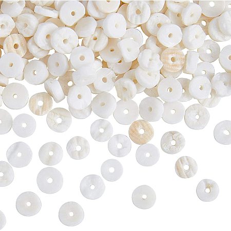 PandaHall Elite 270pcs White Seashells Beads Strand 6mm Flat Shell Beads Slice Disc Loose Beads with 8 Yards Stretch Cord for Bracelets Necklaces Chokers Anklets Earring Craft Making