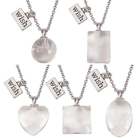SUNNYCLUE DIY 5 Strand Dandelion Seed Pendant Wish Necklace Crystal Clear Glass Charm Pendant Necklace