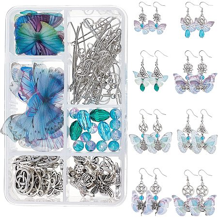 SUNNYCLUE 1 Box DIY 8 Pairs Butterfly Wing Earring Making Kits Knot Lotus Charms Butterfly Epoxy Resin Charms Pendants & Glass Beads with Jump Rings for Handmade Earrings Beginner, Mixed Color