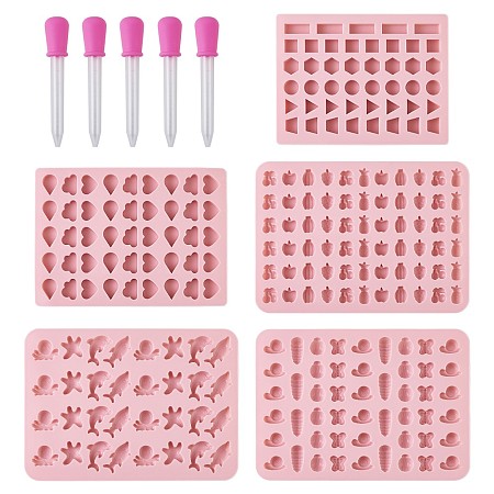 Arricraft Food Grade Silicone Molds, Fondant Molds, For DIY Cake Decoration, Chocolate, Candy, Soap, UV Resin & Epoxy Resin Jewelry Making, Plastic Dropper, Pink