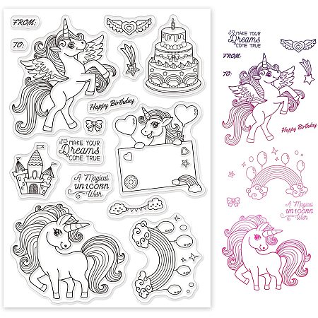 GLOBLELAND Unicorn Silicone Clear Stamps Transparent Stamps for Birthday Valentine's Day Cards Making DIY Scrapbooking Photo Album Decoration Paper Craft