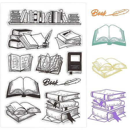 GLOBLELAND Book Clear Stamps Bookcase Transparent Silicone Stamp Seal for Card Making Decoration and DIY Scrapbooking