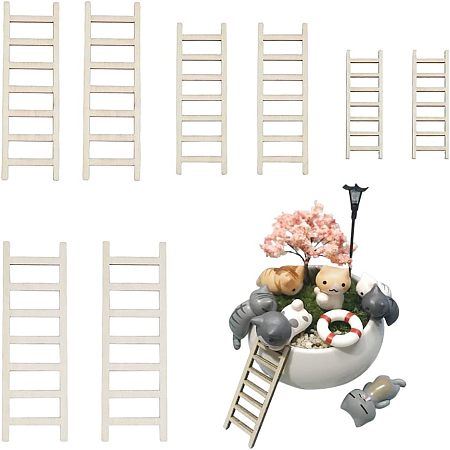 SUPERFINDINGS 60Pcs 4 Style Bisque Fairy Furniture Ladder Mini Wooden Step Ladder Garden Ornament Ladder DIY Craft Fairy Garden Accessory for DIY Landscape Decor, 59.5~150x19.5~48x2mm