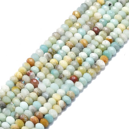 Natural Flower Amazonite Beads Strands, Faceted, Rondelle, 6x4mm, Hole: 1mm, about 85~90pcs/strand, 15.55 inch(39.5cm)