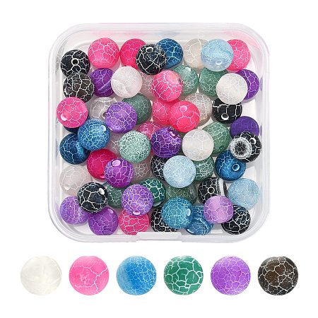 ARRICRAFT 60Pcs 6 Colors Natural Weathered Agate Beads Strands, Dyed, Frosted, Round, Mixed Color, 8mm, Hole: 1mm, 10pcs/color