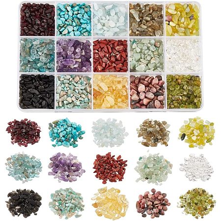 NBEADS 225G 15 Styles Gemstone Chip Beads, No Hole Natural Stone Beads Crystals Crushed Beads Irregular Shaped Loose Beads for Jewelry Making Craft Gift