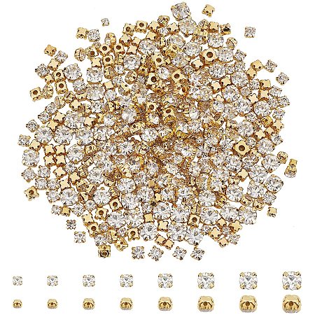 Arricraft About 1612 Pcs 8 Sizes Sew on Rhinestone, Crystal Glass Gems with Golden Prong Setting for Dresses, Garments Accessories, Clothes, Bags, Shoes