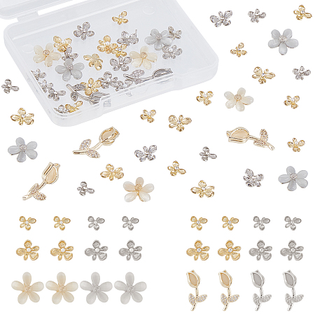 OLYCRAFT 44 Pcs Flower Butterfly Themed Resin Fillers Alloy Rhinestone Resin Filling Charms 12 Styles Nail Art Decoration Accessories for Jewelry Making - Platinum and Golden