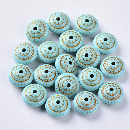 Arricraft Plating Acrylic Beads, Golden Metal Enlaced, Rondelle, DarkTurquoise, 14x8.5mm, Hole: 2mm; about 560pcs/500g