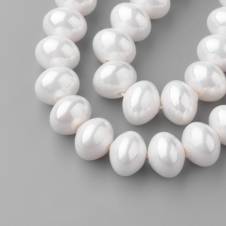 Shell Pearl Beads Strands, Rondelle, White, 12~13x9~10mm, Hole: 1mm; about 41pcs/strand, 15.7 inches