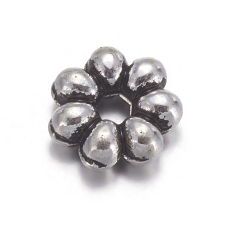 Honeyhandy Tibetan Silver Spacer Beads, Lead Free & Cadmium Free, Flower, Antique Silver, about 6mm in diameter, 2mm thick, Hole: 1.5mm
