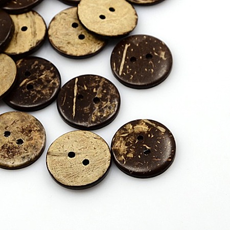 Honeyhandy Coconut Buttons, 2-Hole, Flat Round, Coconut Brown, 20x2.5mm, Hole: 2mm
