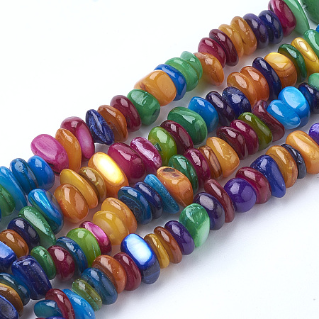 ARRICRAFT Natural Freshwater Shell Beads Strands, Dyed, Chip, Mixed Color, 5x5x2mm, Hole: 1mm