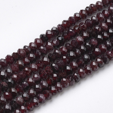Arricraft Natural Garnet Beads Strands, Faceted Rondelle, 4x2.5~3mm, Hole: 0.5mm, about 144pcs/strand, 15.7 inches