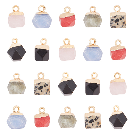Electroplate Gemstone Charms, with Golden Plated Iron Loop, Faceted, Polygon, 11~12x8x8mm, Hole: 1.5mm, 21pcs/box