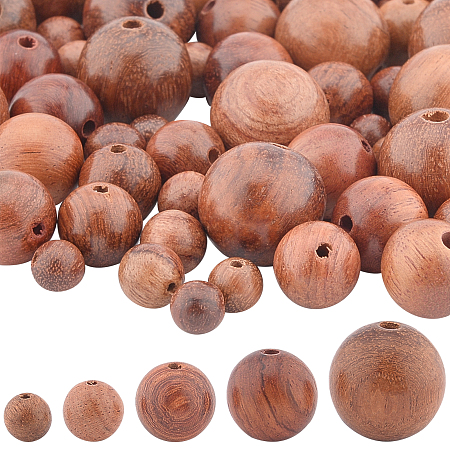 Olycraft Natural Wood Beads, Waxed Wooden Beads, Undyed, Round, Mixed Color, Beads: 6mm/8mm/10mm/12mm/15mm, 100pcs/set