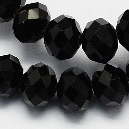 Honeyhandy Handmade Imitate Austrian Crystal Faceted Rondelle Glass Beads, Black, 16x12mm, Hole: 1mm, about 48pcs/strand