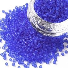 Honeyhandy Glass Seed Beads, Frosted Colors, Round, Cornflower Blue, 2mm