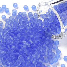 Honeyhandy Glass Seed Beads, Frosted Colors, Round, Cornflower Blue, 4mm, Hole: 1~1.5mm, about 1000pcs/100g