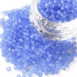 Honeyhandy Glass Seed Beads, Frosted Colors, Round, Cornflower Blue, 3mm