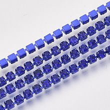 Honeyhandy Electrophoresis Iron Rhinestone Strass Chains, Rhinestone Cup Chains, with Spool, Sapphire, SS6.5, 2~2.1mm, about 10yards/roll