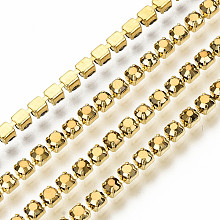 Honeyhandy Electroplate Brass Rhinestone Strass Chains, Rhinestone Cup Chains, with Spool, Golden, Golden, SS6.5(2~2.1mm), 2~2.1mm, about 10yards/roll(9.14m/roll)