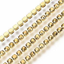 Honeyhandy Electroplate Brass Rhinestone Strass Chains, Rhinestone Cup Chains, with Spool, Golden, Golden, SS6.5(2~2.1mm), 2~2.1mm, about 10yards/roll(9.14m/roll)