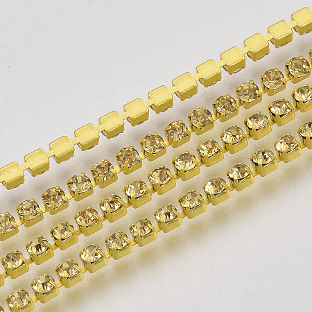 ARRICRAFT Electrophoresis Brass Rhinestone Strass Chains, Rhinestone Cup Chains, with Spool, Citrine, SS6.5, 2~2.1mm, about 10yards/roll