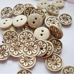 Honeyhandy Lovely Carved 2-hole Basic Sewing Button, Coconut Button, BurlyWood, about 13mm in diameter