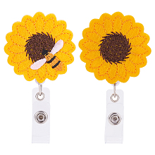 Gorgecraft Cloth Retractable Badge Reel, Card Holders, with Alligator Clip, Sunflower with Bees, Yellow, 94mm, Sunflower: 49x49x25mm, 2pcs/set