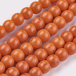 Arricraft 1 Strand Dyed Orange Red Round Synthetic Turquoise Beads Strands, 6mm, Hole: 1mm, about 67pcs/strand, 15.75 inches